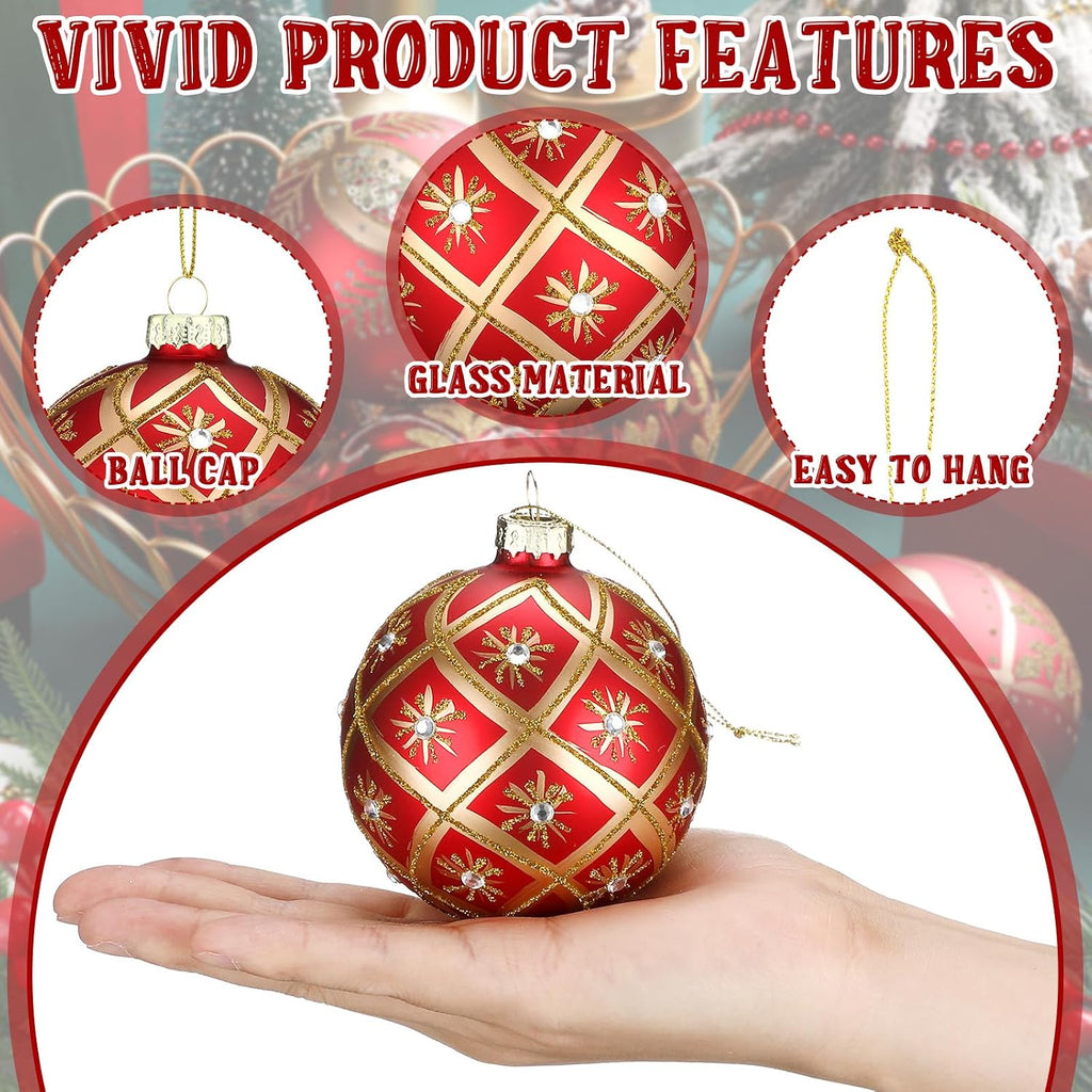 GlikCeil 6 Pcs 3.15 Inch Glass Luxury Christmas Ball Red and Gold Ball Ornaments Glass Christmas Tree Decorations Luxury Hanging Ornaments for Xmas Tree Party Holiday Decor