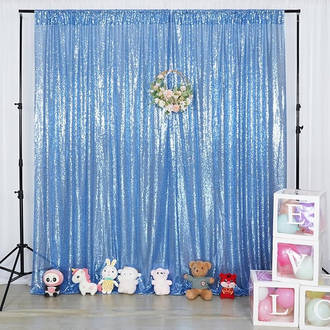 Poise3EHome 6FT x 8FT Sequin Photography Backdrop Curtain for Party Decoration, Baby Blue