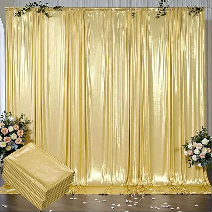 Outpain Thick 40 ft x 10 ft Gold Sequin Backdrop Curtain for Parties, Wrinkle Free Glitter Photo Backdrop Drapes 8 Panels 5x10ft Gold Back Drop Cloth for Wedding Christmas Photography Background