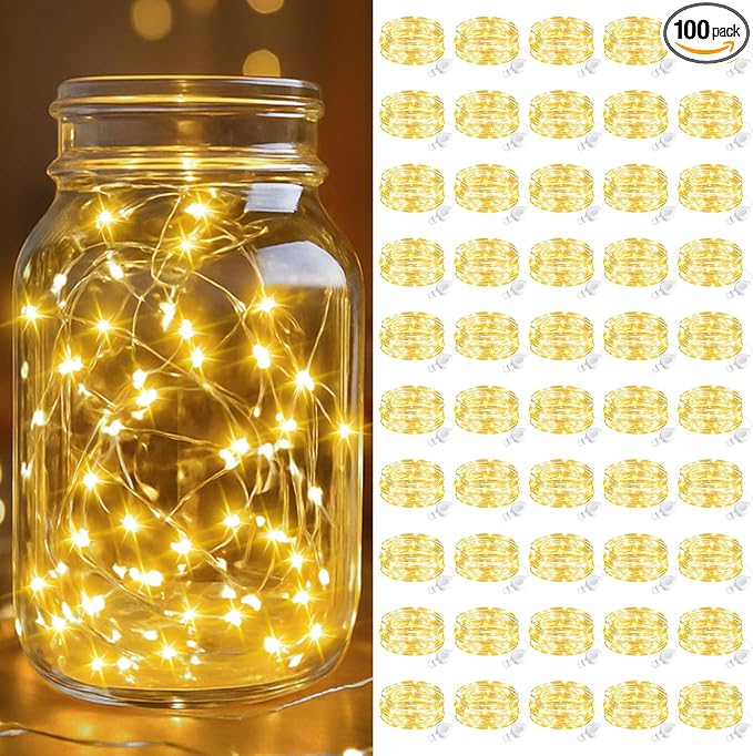 btfarm 100 Pack Fairy Lights Battery Operated, 7FT 20 LED Mini String Lights Waterproof Silver Wire for Mason Jars Centerpiece Table Crafts Bedroom Christmas Decoration, Warm White