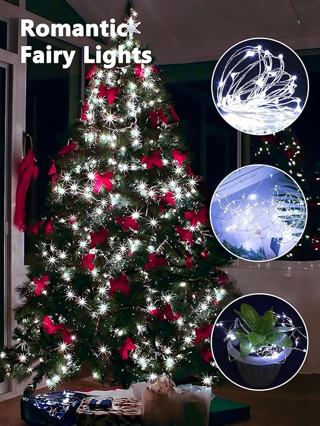 4 Pack Fairy Lights Battery Operated with Remote Control Timer, 26 FT 80 LED String Lights Outdoor Indoor, 8 Mode Twinkle Lights for Christmas Party Wedding Birthday Bedroom Décor (Cool White)