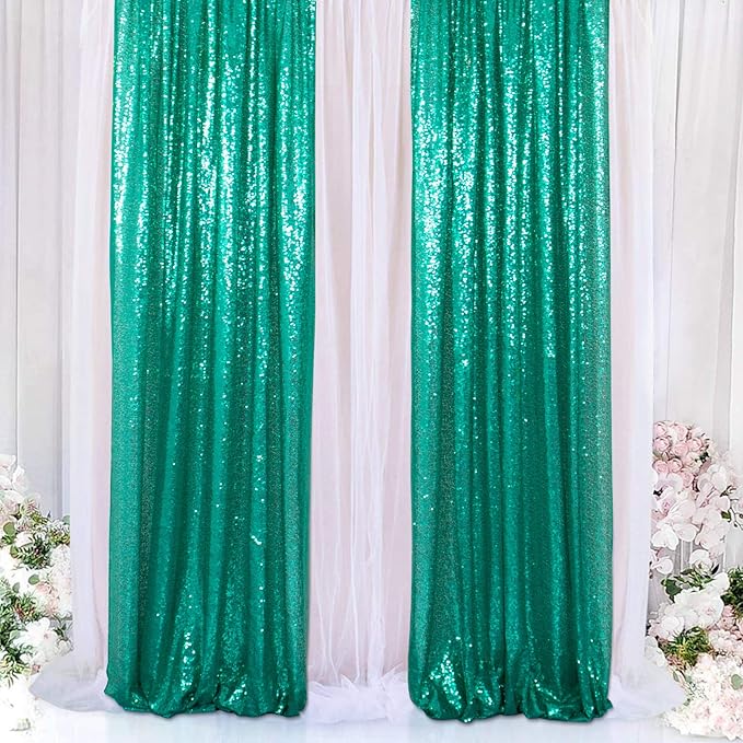 ShinyBeauty Sequin Curtain 2 Panel Set Christmas Green Glitter Background 2FTx8FT Green Sequin Backdrop Curtains Pack of 2 (Grass)