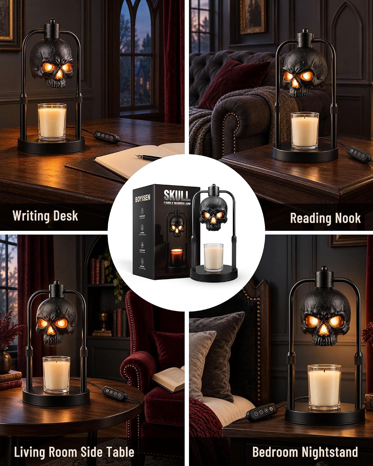 BOYISEN Skull Candle Warmer Lamp with Timer and Dimmer, Gothic Decor