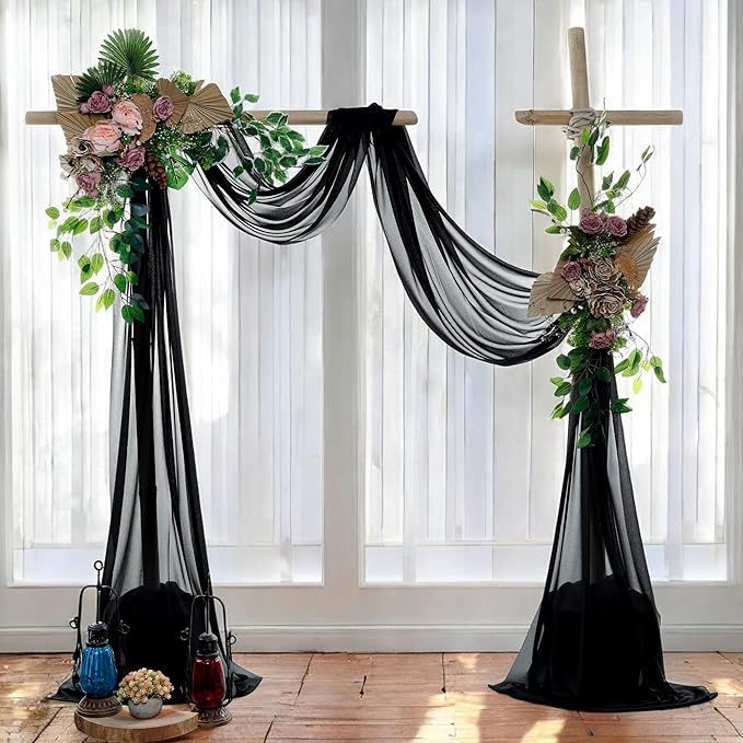 MDS Halloween Chiffon Draping Fabric - 2 Panel, 30" Wide x 75ft Long - Sheer Spooky Arbor & Canopy Drapery for Haunted House Backdrops, Party Ceilings, DIY Costumes & Themed Events - Black