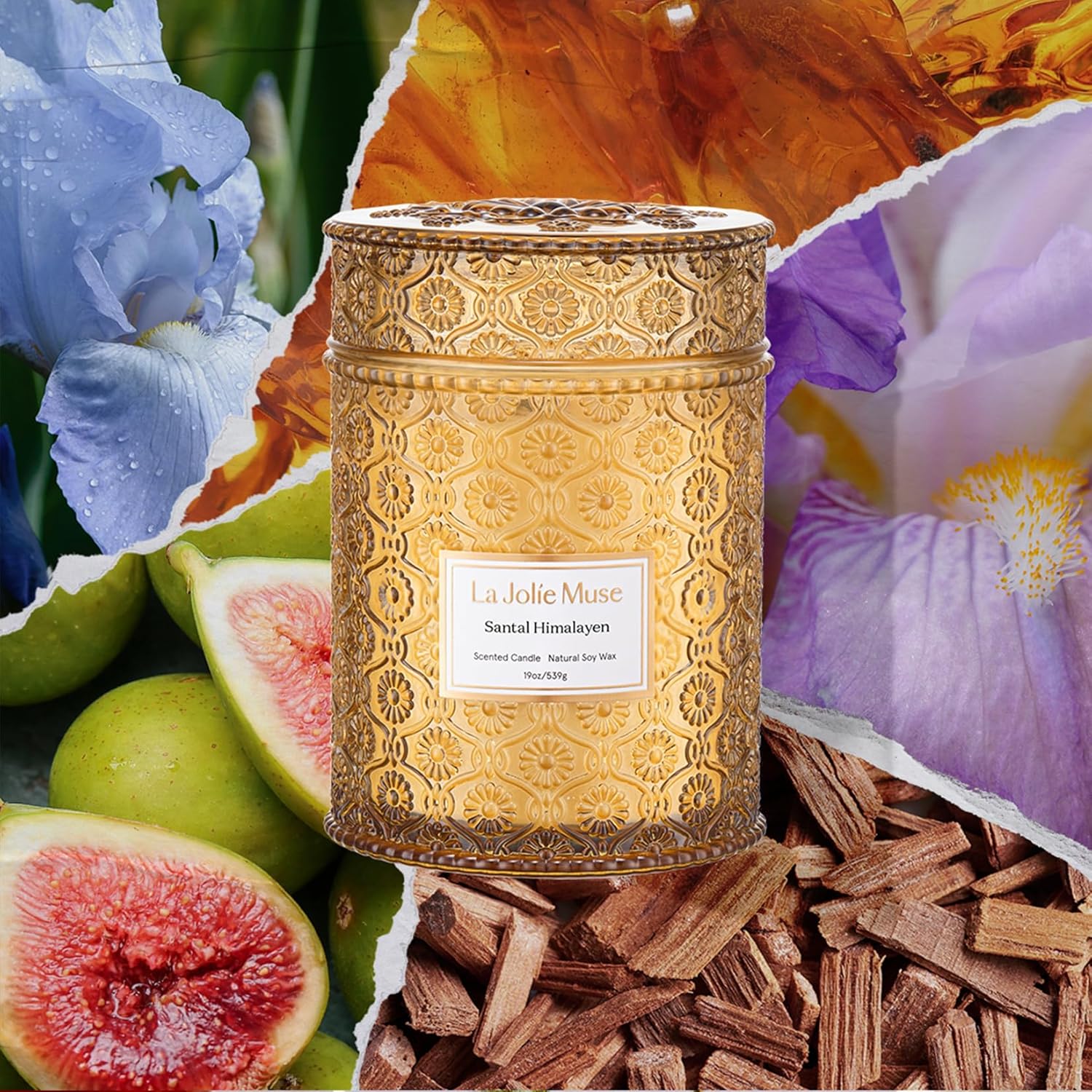 LA JOLIE MUSE Santal Himalayen Scented Candles for Home, 19 oz Natural Soy | Large Jar Luxury Candle, Clean Non Toxic, Gift for Women, Men, Decorative Candles, Pretty Candle, Wood Wick, Sandalwood Amber