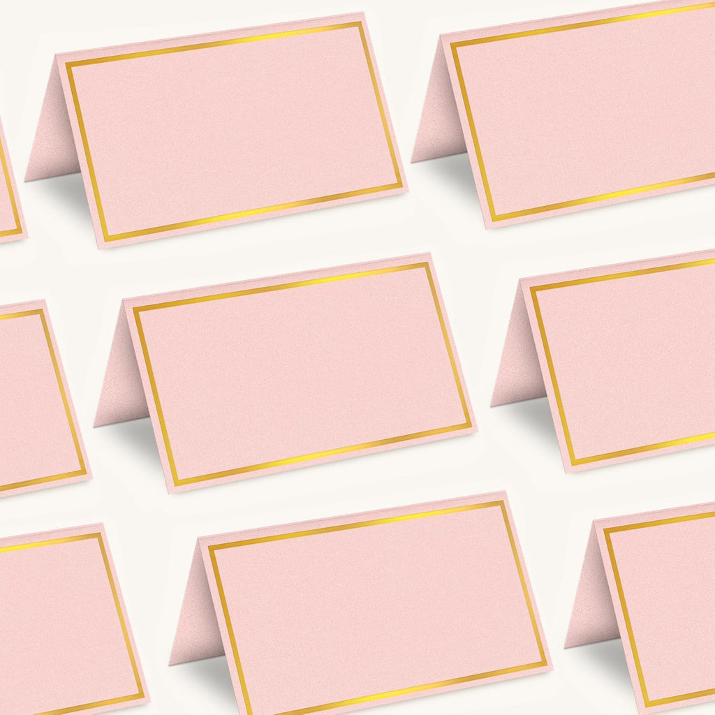 Gold Foil Place Cards for Table Setting，100PCS Table Name Cards | Pearled Tent Cards,250gsm Avery Table Cards for Wedding,Party Buffet, Reserved Seating Sign,Meeting,Banquets, Peach Pink