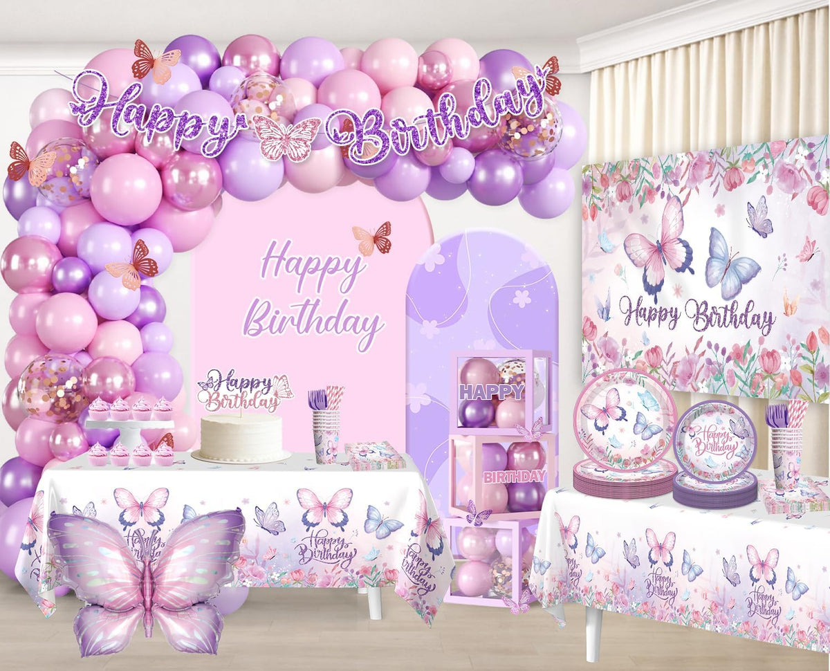 butterfly birthday decorations complete party set, butterfly theme, close-up detail