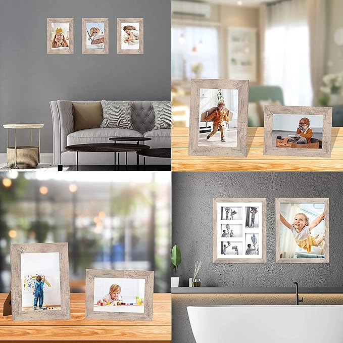 4x6 Picture Frame Set of 4, High Definition Real Glass Smoke Gray Frame, 4 x 6 Wood Photo Frames for Tabletop Display and Wall Mounting