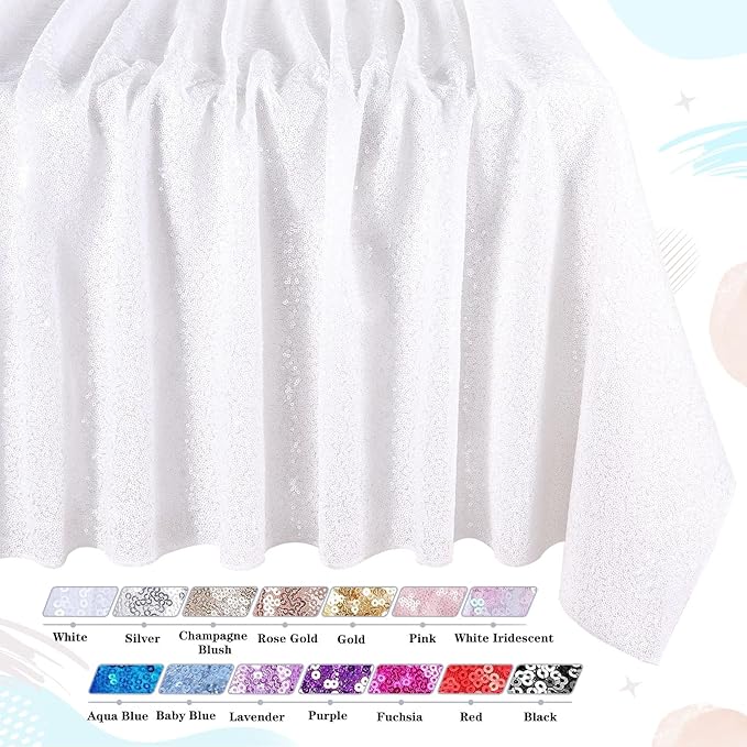QueenDream White Sequin Tablecloth Rectangle 90 x 156 Inch Table Cloth for Wedding Bridal Shower Party Decorations