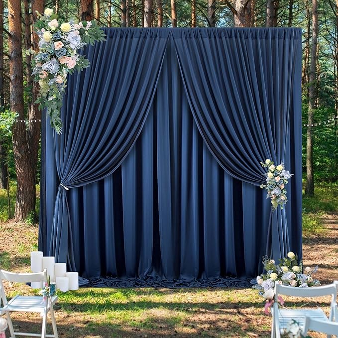 50 ft x 10 ft Wrinkle Free Navy Blue Backdrop Curtain for Parties,Polyester Photo Backdrop Drapes, Thick Background 10 Panels 5ft x 10ft for Baby Shower Wedding Birthday Party Backdrop Stand