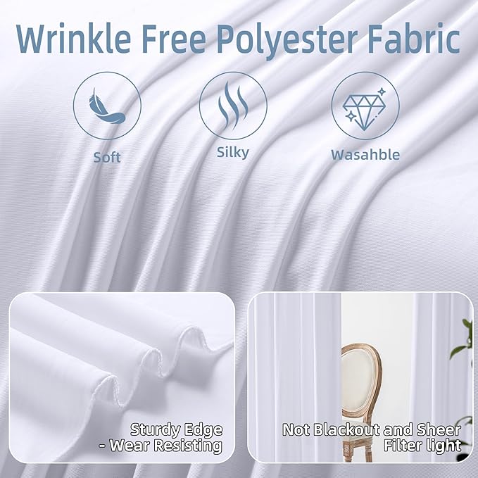 20ft×10ft Wrinkle Free White Backdrop Curtains for Parties, Thick Polyester Drapes for Backdrop, 2 Panels 5×10ft Cloth Photo Backdrop Curtain for Wedding Party Baby Shower Photography Background