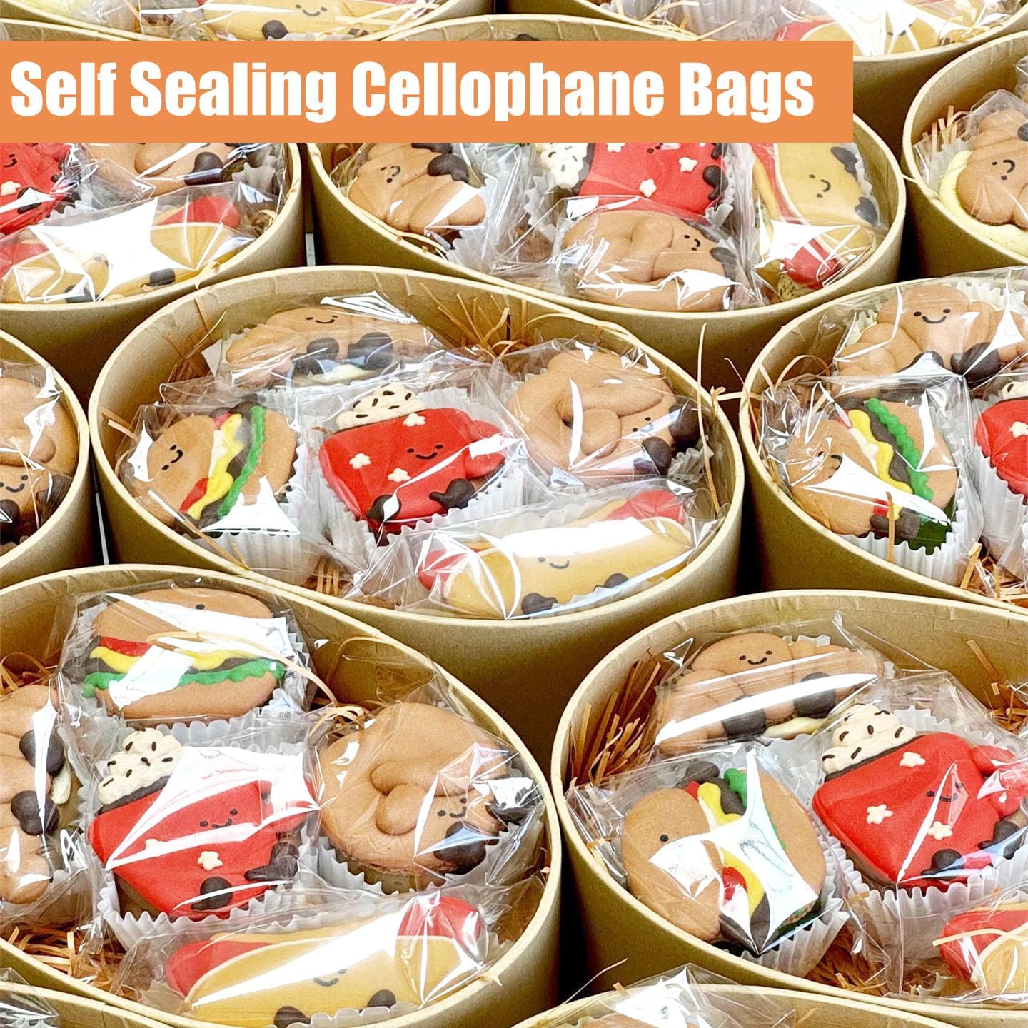 ZGORENDZ 300 Pcs Clear Cellophane Bags 5x7 Inches, Self Sealing Resealable Cookie Bags for Candy, Gifts, Favors, Bakery Supplies, Chocolate Chip Cookies, Brownies