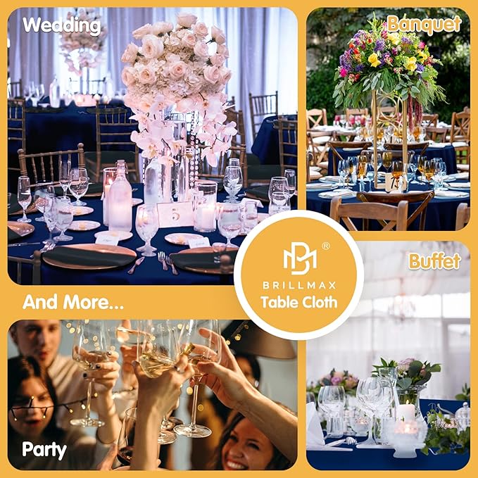 BRILLMAX 8 Pack Navy Blue Round Tablecloths 90 Inch - Circle Bulk Linen Polyester Fabric Washable Table Cloth Cover for Wedding Reception Banquet Birthday Party Buffet Restaurant