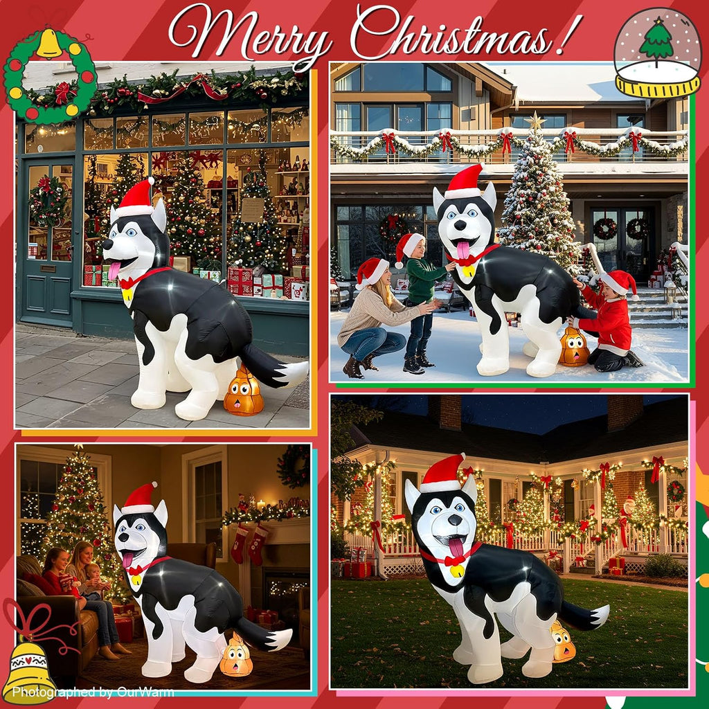 ourwarm 5ft funny christmas inflatables husky outdoor christmas, front angle view