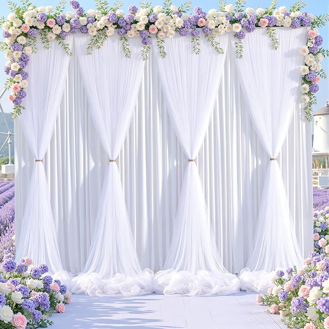 White Tulle Backdrop Curtain for Wedding Parties,10ft x 10ft Wrinkle Free Curtain Backdrop,2 Layer Drapes for Backdrop,Polyester Wedding Back Drop for Bridal Shower Birthday Baby Shower Photography