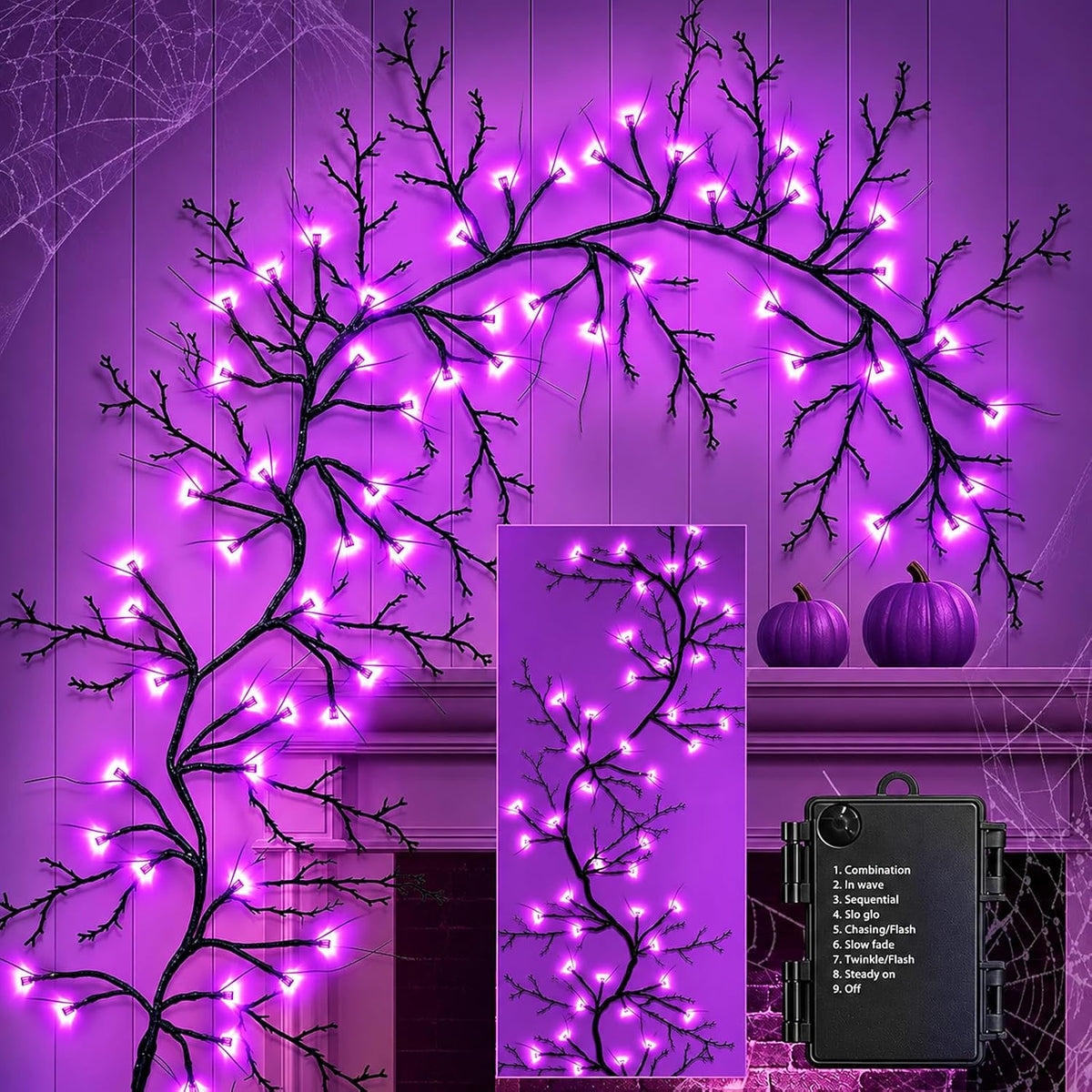 Couah [8 Modes & Timer] 9 Ft 72 LED Halloween Willow Vine Twig Garland wi...