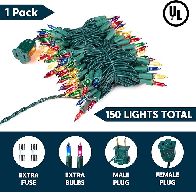 Joiedomi Multicolor Christmas String Lights,150 Count 31.2FT Christmas Fairy Tree Lights Plug in for Indoor Outdoor Xmas Decorations Patio Holiday Theme Party Yard House,Green Wire