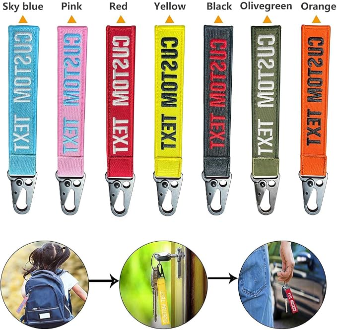 mvcen Personalized Embroidery Keychain, Custom Name Tag Personalized Text Keychain Custom Luggage Tags Key Fob Ring Accessories for Crate, Backpacks, Car, Keyring, Gift