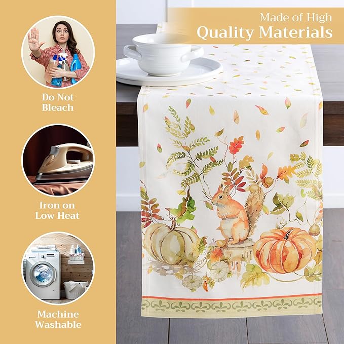 Maison d' Hermine Table Runner 100% Cotton Double Layer Table Runners 72 inches Long for Thanksgiving Christmas Decorations Home Kitchen Dining Party Wedding (Pumpkin Passion, 14.5" x 72")