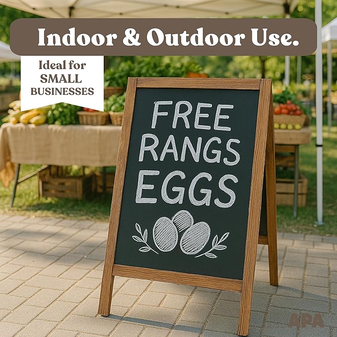Ilyapa Wooden Sandwich Board Signs Outdoor A Frame Chalkboard Sign with Eraser & Chalk - Magnetic Sidewalk Sign 20x40 - Chalkboard Easel for Restaurant, Business or Wedding