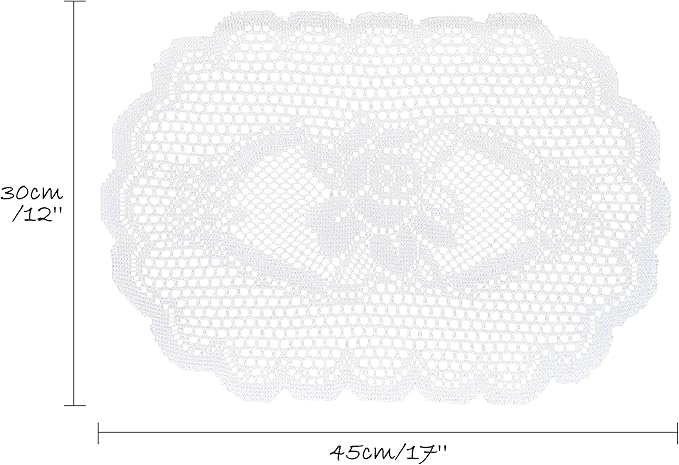 2PCS Oval Lace Placemats for Dining Table, White Lace Placemats Doilies, Embroidered Table Mats Farmhouse Cup Mat Vase Mat, 12x17 Inch