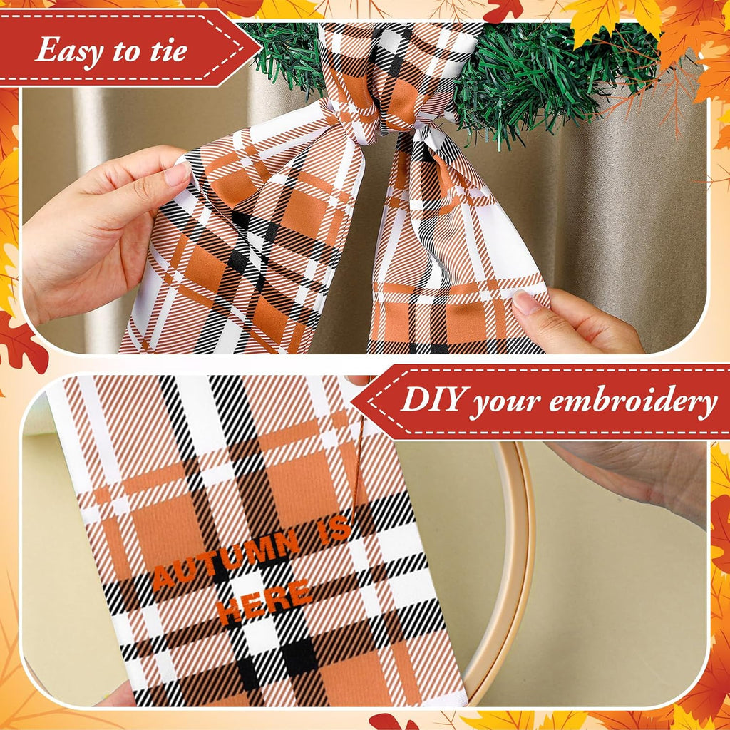 VitalCozy 2 Pcs Wreath Sash for Front Door, Fall Thanksgiving Plaid Wreath Sash Accessories Garland Ribbon for Embroidery Monogram Outdoor Indoor Wall Autumn Holiday Decor Yard Doorway