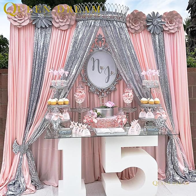 Silver Sequin Backdrop Curtains Drapes 6 Pieces 2ftx8ft Sparkly Christmas Background for Brithday Wedding Fabric Decoration