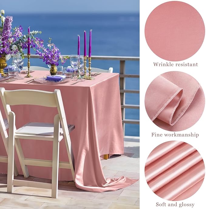TURSTIN 4 Packs Rose Gold Satin Tablecloth 102 x 58 Inch Overlay Satin Table Cover Rectangle Bright Silk Tablecloth Smooth Fabric Table Decoration for Wedding Banquet Party Events