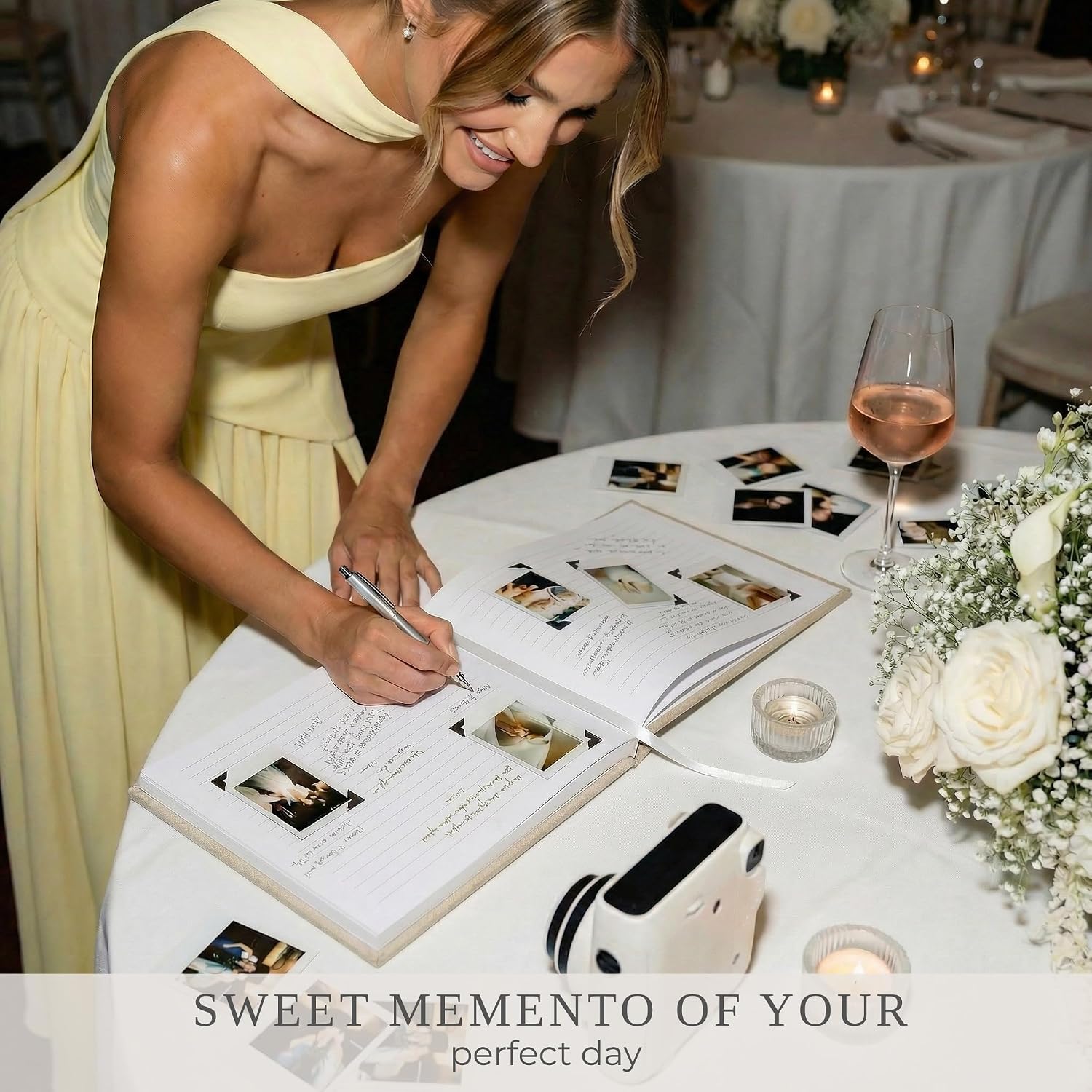 ZICOTO Beautiful Linen Wedding Guest Book for Your Wedding Reception - Simply Elegant Guestbook to Sign in and Add Polaroid Photos - The Perfect Baby Shower Guest Book and Addition to Your Big Day