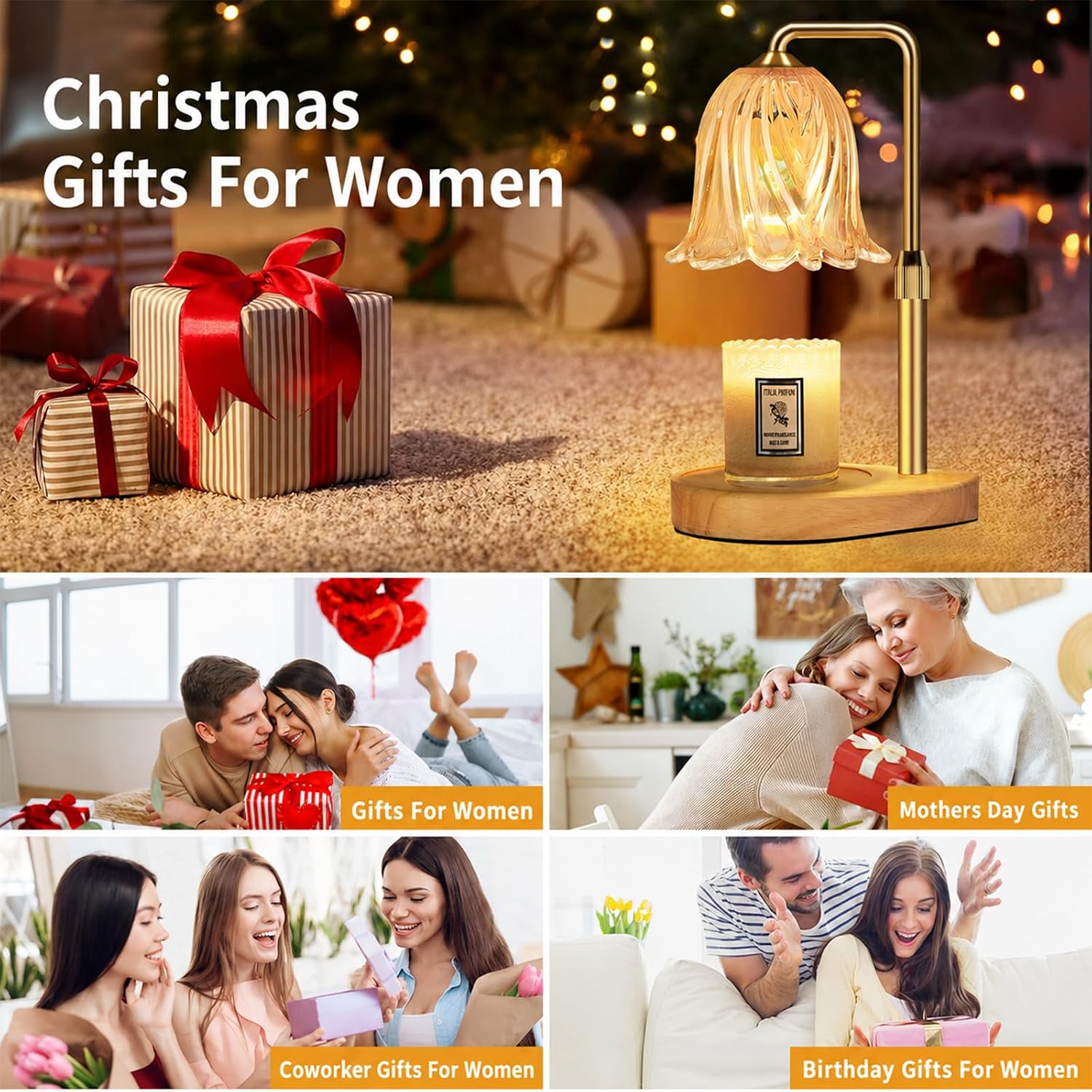 Candle Warmer Lamp with Timer Dimmable: Birthday Gifts for Women Adjustable Height Candles Light Warmers Lamps Gold Crystal Candle Warmer, House Warming Gift New Home Decor, for Women