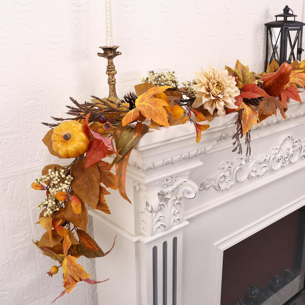 fall garland 6ft lifelike autumn maples leaf pumpkin, package contents