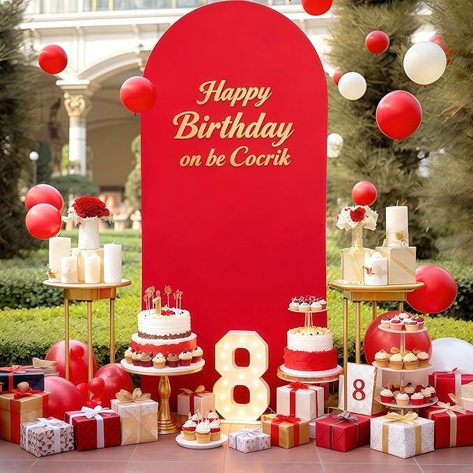 7.2FT Red Arch Cover - Polyester Fitted Wedding Arch Stand Covers Round Top Chiara Arch Backdrop Cover for Birthday Party Banquet Photo Background Decoration