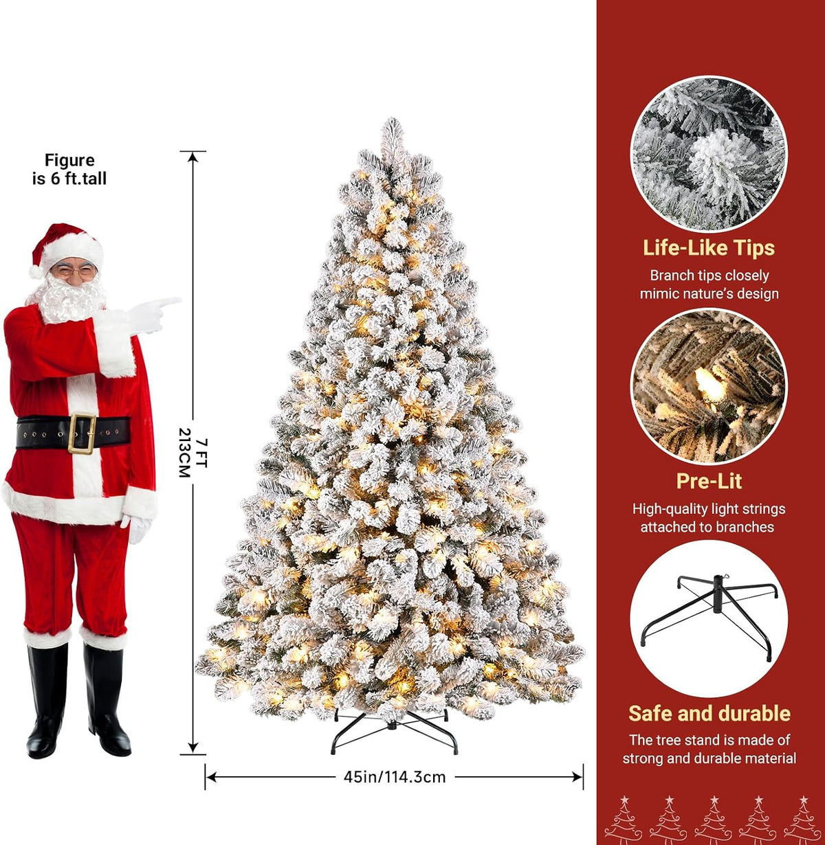shareconn 7ft snow flocked spruce pre-lit artificial christmas shown in use