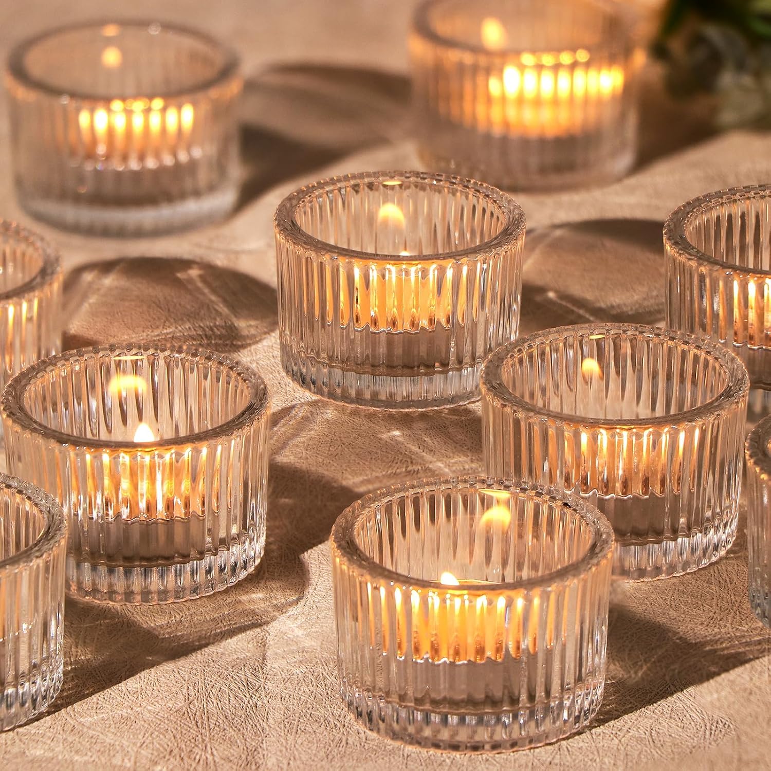 24 Pack Tea Light Candle Holders, Glass Clear Tealight Candle Holder Votive Candles Holders for Fall Wedding Table Centerpiece, Home Decor and Party Supplies