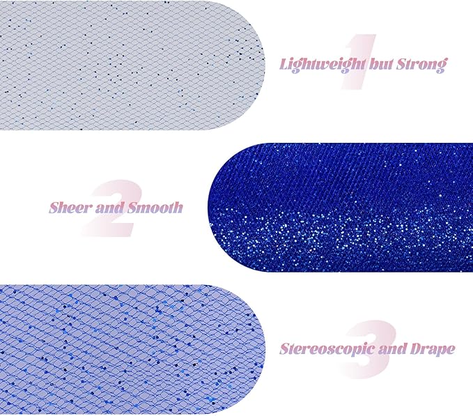 Glitter Tulle Rolls 6” by 50 Yards Sparkle Tulles Fabric Ribbon Sequin Tulle Netting Rolls for DIY Tutu Skirt Wedding Birthday Party Decoration (Royal Blue)
