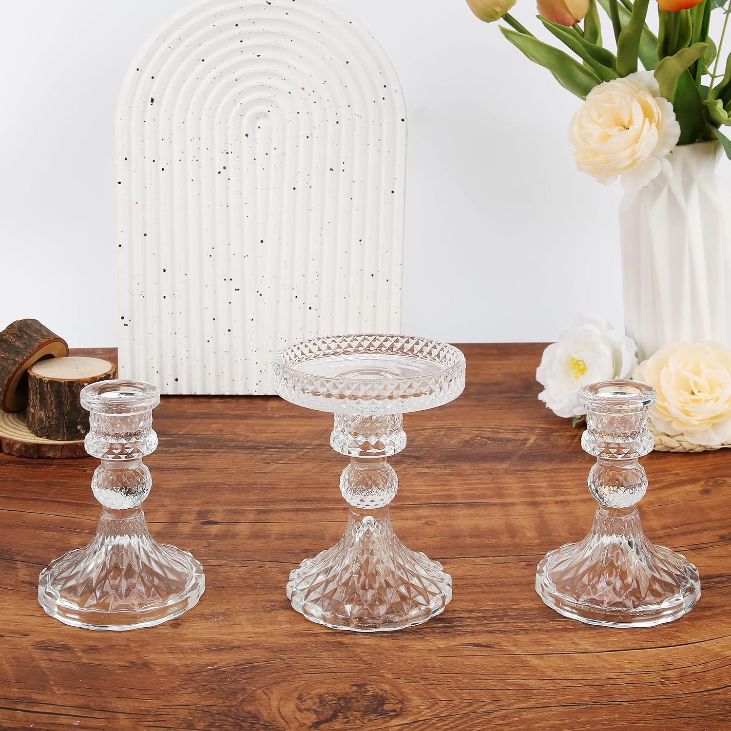 Unity Candle Holder - Glass Candle Holders for Pillar Candles Taper Candles, Glass Candlestick Holders Set of 3, Decorative Clear Glass Candlestick Holder for Wedding Table Dinning Church Centerpiece