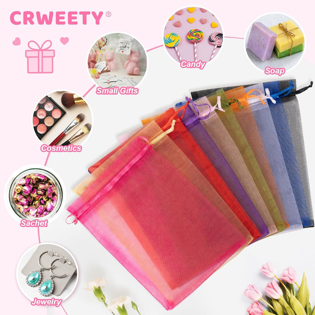 Crweety 50 Pcs Pink Organza Bags 3x4 In, Small Gift Bags Bulk for Jewelry Candy Soap Makeup Sachet, Cute Mini Mesh Goodie Bag Drawstring for Wedding Baby Shower Party Favors & Graduation Gifts