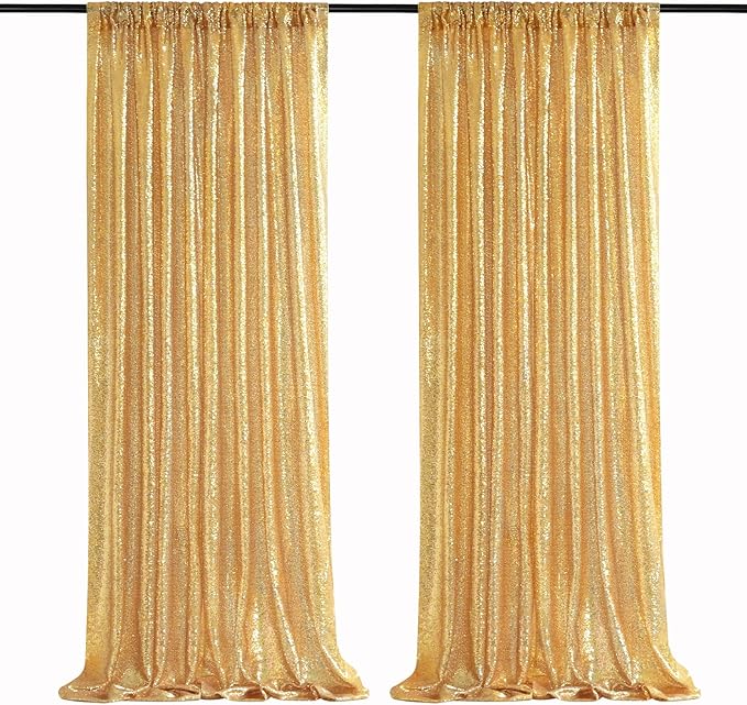 Gold Sequin Backdrop Curtains 2 Panels 2FTx8FT Glitter Gold Photo Backdrop for Wedding Party Stage Decorations