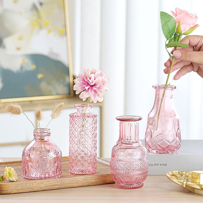 Bud Vases for Centerpieces Wedding,Flower Vases in Bulk for Rustic Home Decor,Small Vases for Wedding,Mother's Day,Graduation,Christmas,Birthday Party,Valentine's Day(Pink,15 Pcs)