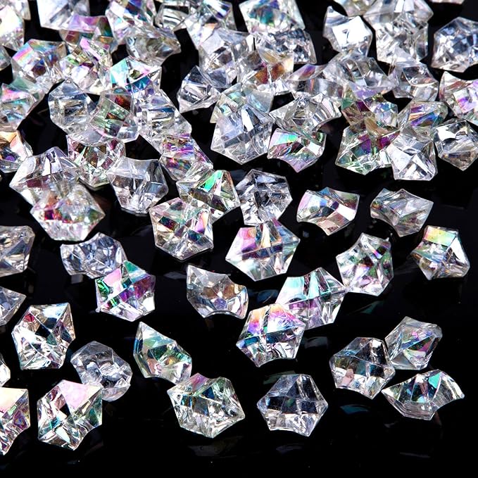 DomeStar Dazzling Fake Ice, 150PCS Sparkling Fake Diamonds, Iridescent Clear Gem Stones Vase Fillers DIY Crafts Wedding Table Scatter Decoration