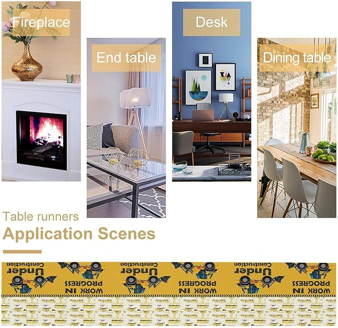 Cartoon Car Table Runner,Boys Kids Construction Vehicles Truck Yellow Print Tablecloth Burlap for Hotel Indoors Outdoor Dining Room Kitchen Home Decor,W13X L108 in