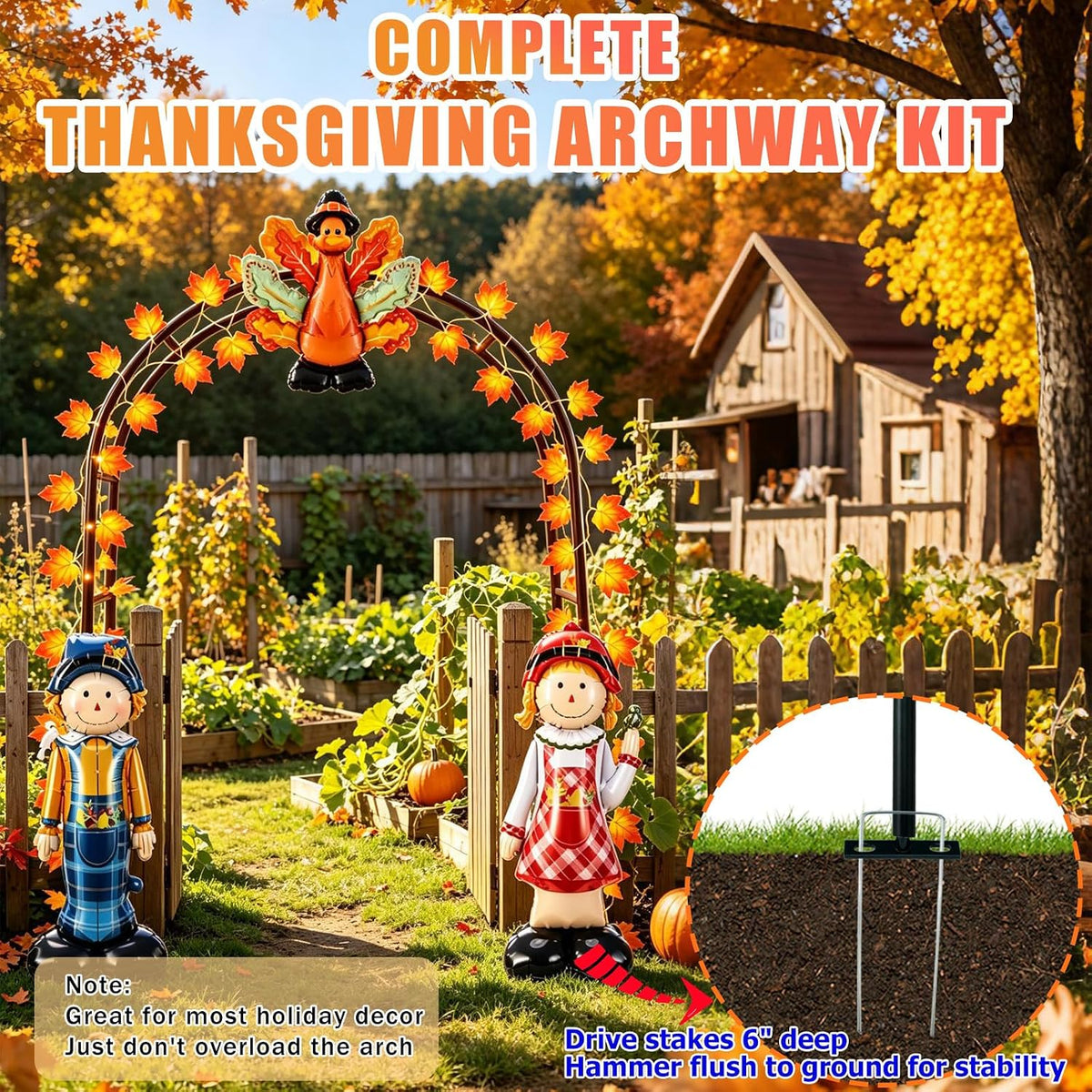 Metal Fall Thanksgiving Archway Outdoor Decoration, Arch Balloon Leaf Light
