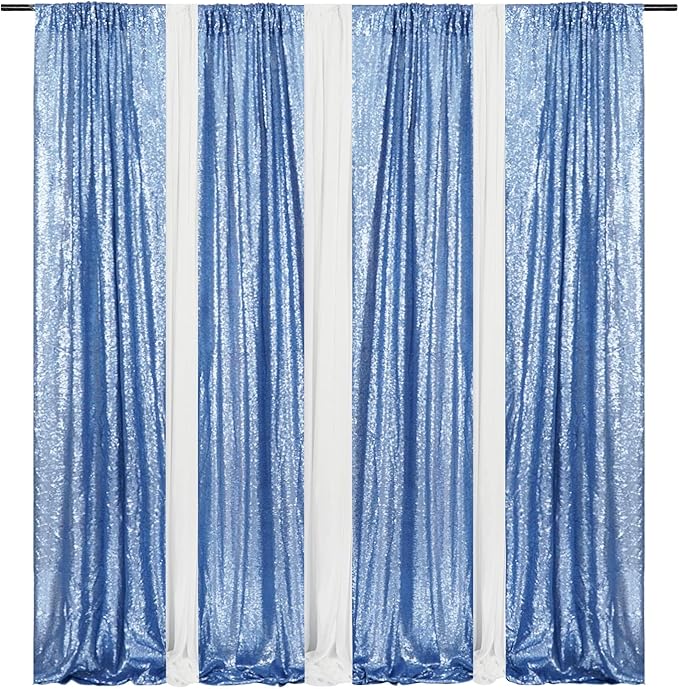 Poise3EHome Baby Blue Sequin Backdrop Curtain,2pcs 2FTx8FT Glitter Panels for Birthday Party Baby Shower Wedding Christmas Thanksgiving Holiday Festival Decor