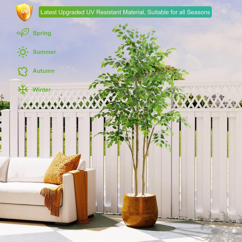 nafresh tall uv resistant ficus tree artificial，7ft(84in) realistic, side view