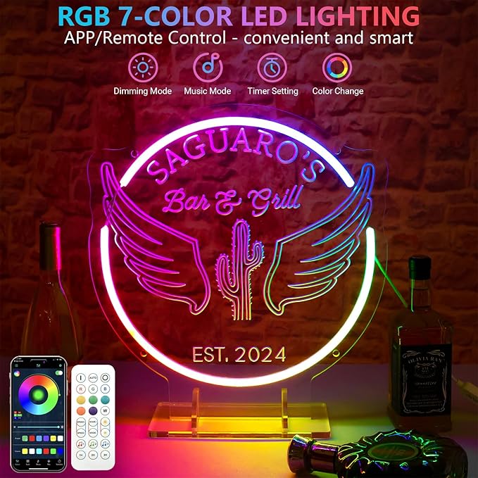 Custom Lounge Neon Sign for Home Bar Wall Decor, Personalized LED Neon Bar Name Signs for Men Dad Gifts, Dimmable Customizable Light Up Signs for Man Cave Lounge Basement Bar Tavern Bistro Business