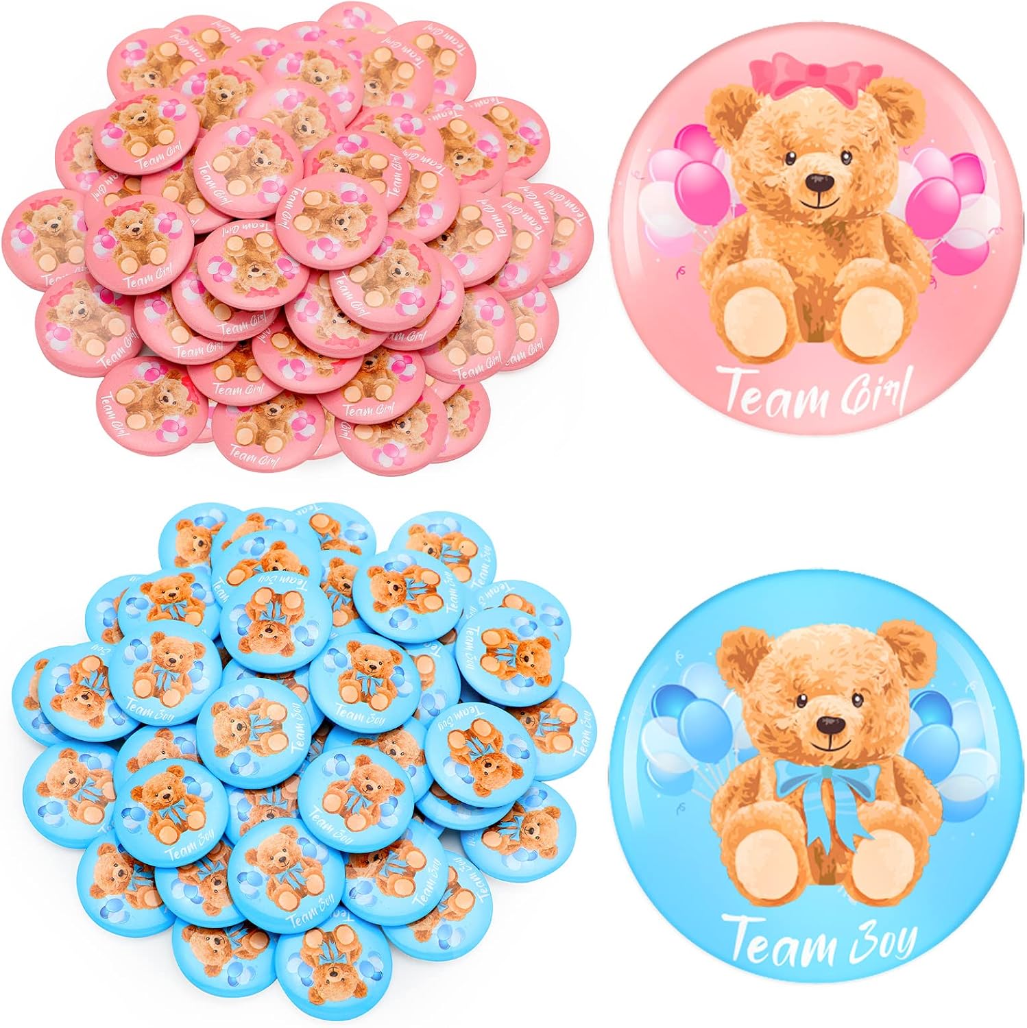Dingion 100 Pcs Gender Reveal Decoration Pins Team Pink Blue 1.5 Inch Gender Reveal Party Favor Baby Button Pins Baby Shower Badges Bear Party Supplies Gift for Birthday Game Accessories