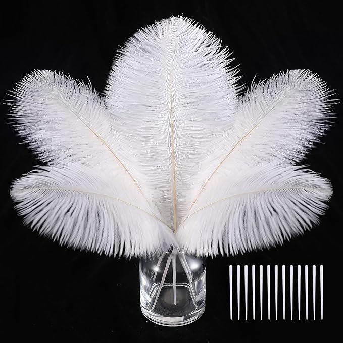 SOGUGOM White Craft Ostrich Feathers - 30PCS 8-10 inch Ostrich Feathers Kit for Centerpieces, Kindergarten Crafts, Dream Catchers and DIY Projects(White)