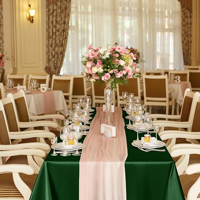 TURSTIN 1 Packs Dark Green Satin Tablecloth 102 x 58 Inch Overlay Satin Table Cover Rectangle Bright Silk Tablecloth Smooth Fabric Table Decoration for Wedding Banquet Party Events
