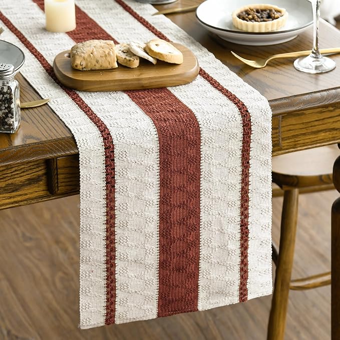 Artoid Mode Caramel Farmhouse Woven Rustic Table Runner, Seasonal Holiday Hollow Kitchen Dining Table Decoration for Home Party Decor 12x72 Inch