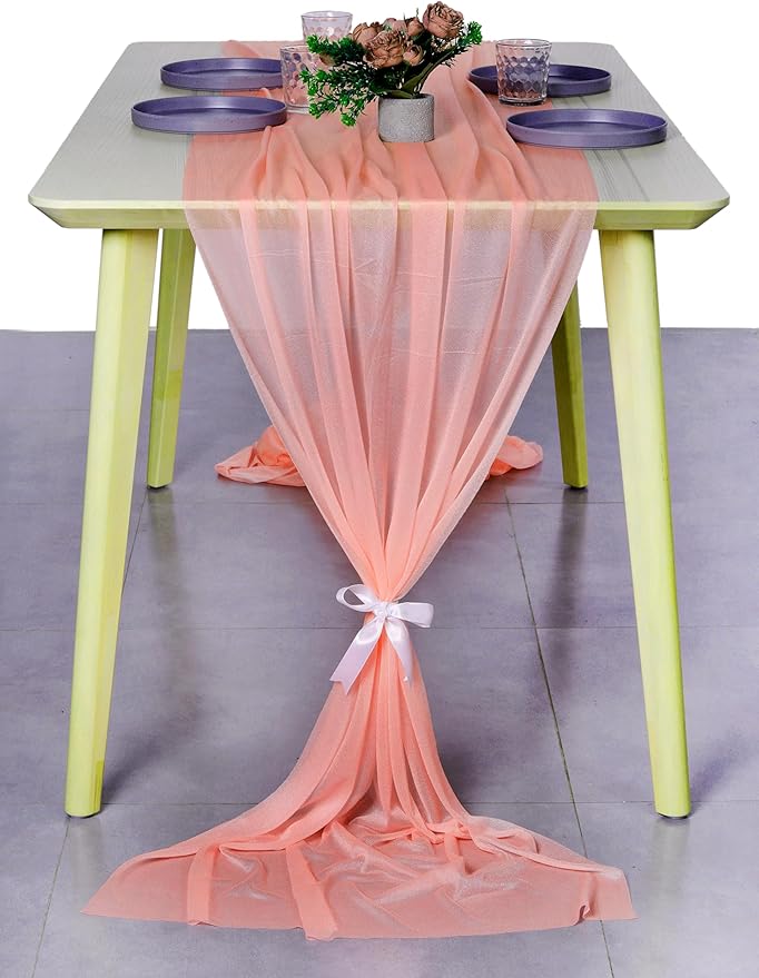 MDS Halloween Chiffon Table Runner - 1 Pack, 29 x 170 Inches, 14ft Each - Sheer Spooky Table Runners for Haunted House Parties, Trick-or-Treat Tables, Witchy Décor, Wedding & Events - Peach